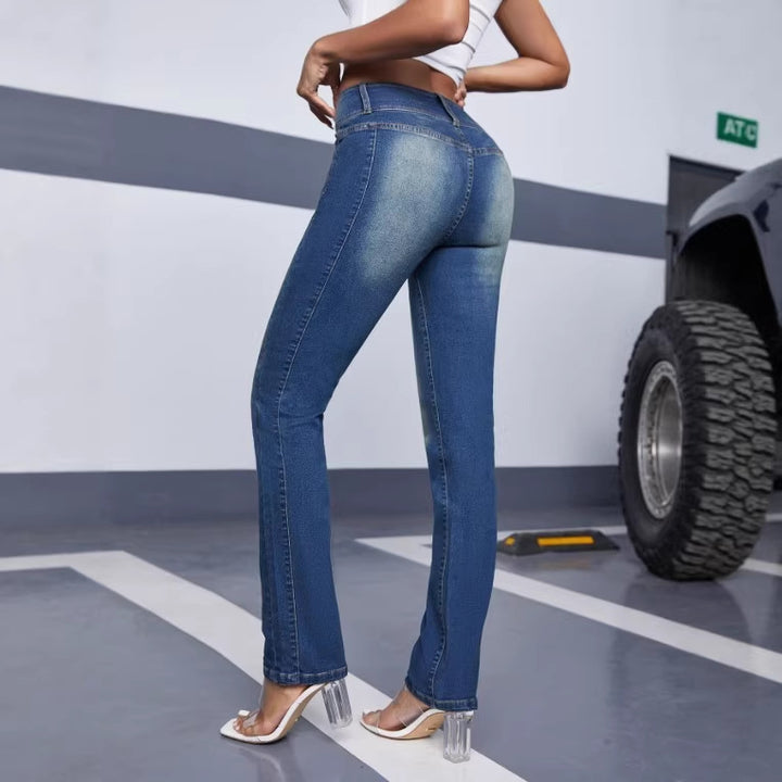 Women High-Waisted Sculpting Jeans with Triple Button Placket and Straight Leg Amarae