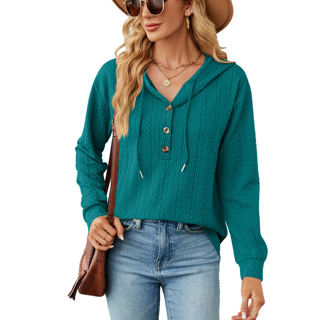 Casual hooded sweatshirt for women with textured surface and button details Amarae