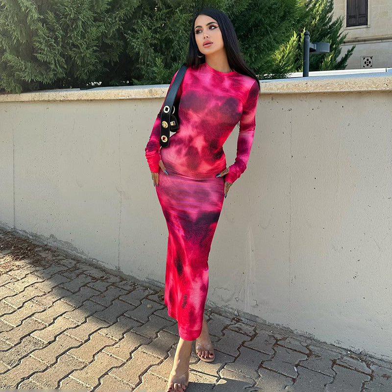 Lune London Modern Batik Pattern Long Sleeve Women's Fitted Maxi Dress