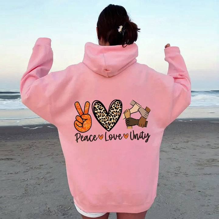 Women's hoodie with high-quality Peace-Love-Unity design Lune London
