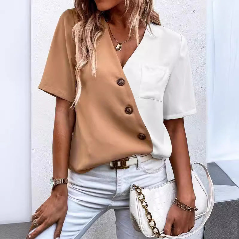 Elegant women's shirt with an asymmetrical color design and Lune London button details