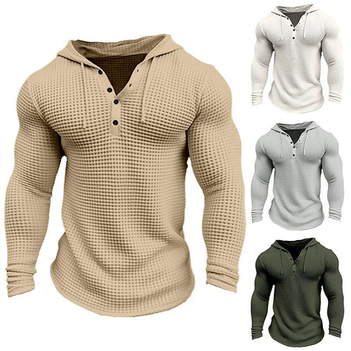 Men's casual hoodie in waffle structure with button placket Amarae