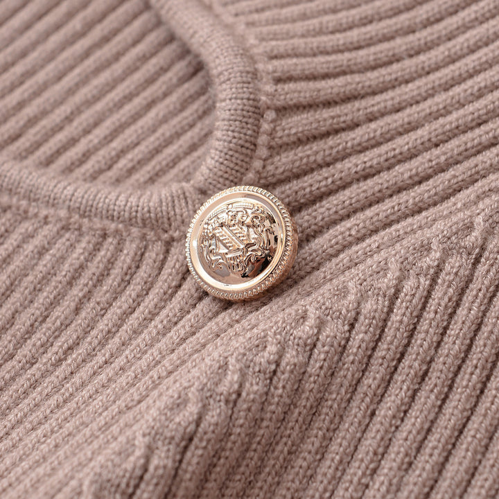 Women's Ribbed Stretch Fine Knit Sweater with Chest Cut-Out and Decorative Buttons Amarae