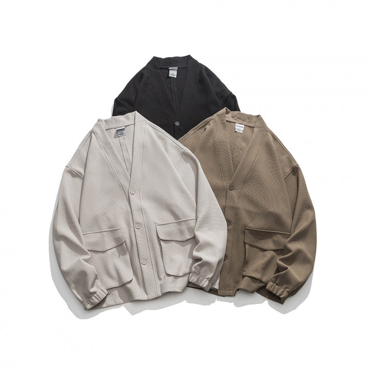 Unisex Oversize cardigan with large flap pockets and waffle texture Amarae