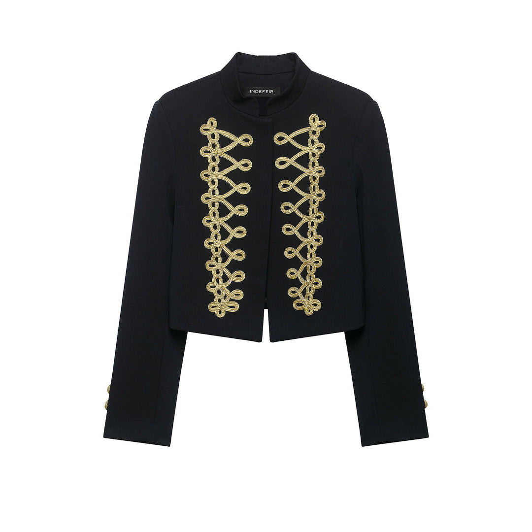 Women's Cropped Military-Inspired Short Jacket with Decorative Gold Trim Amarae