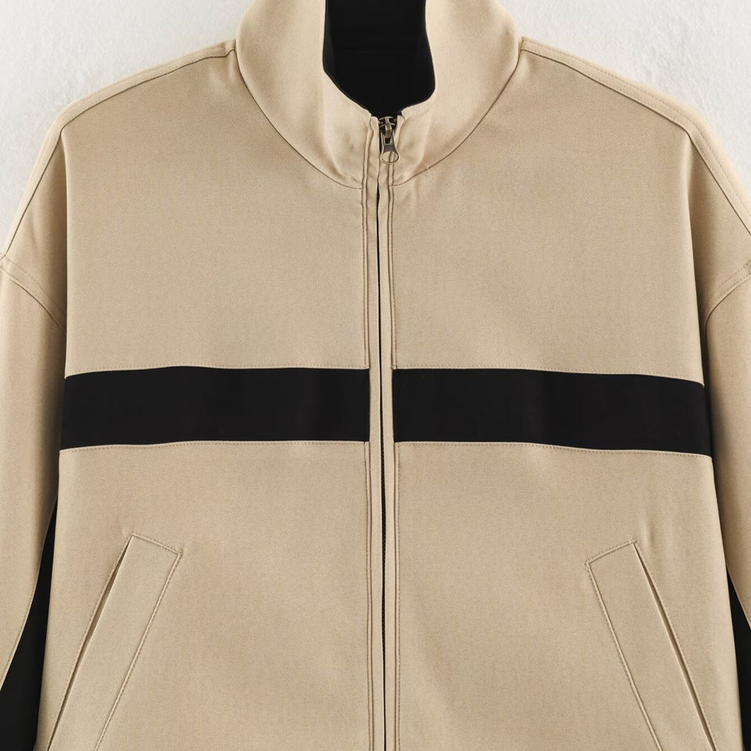 Ladies Cropped Track Jacket with Stand-up Collar, Zipper and Side Contrast Stripes Amarae