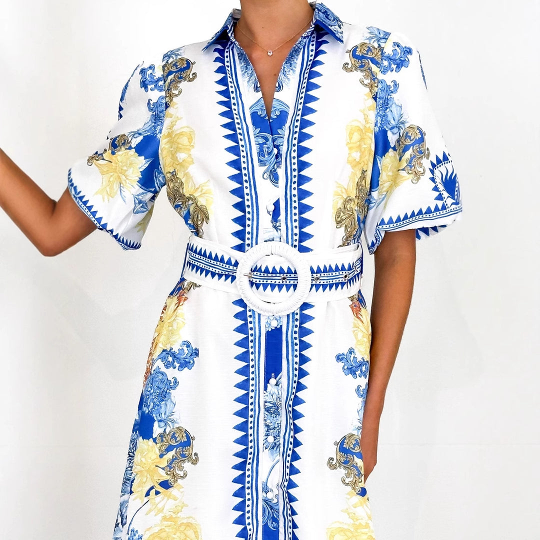 Ladies Elegant Maxi Dress with Floral Design and Slit Hem Lune London