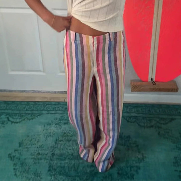 Women’s linen pants with wide leg, high waist & colorful striped pattern Amarae