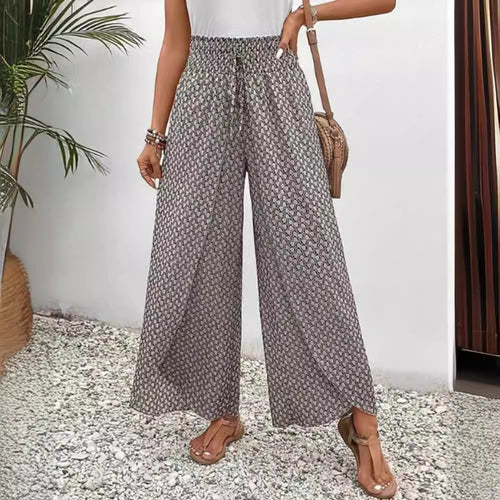 Pantalons larges taille haute pour femmes avec ceinture élastique et motif graphique Chic & Stil