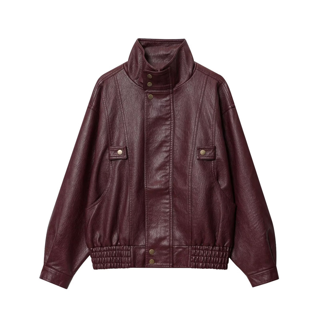Casual faux leather jacket for women with high collar and width adjustment Lune London