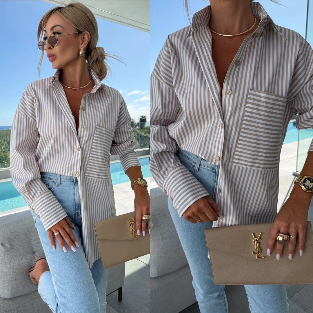 Women Striped Blouse Elegant with Casual Cut Lune London