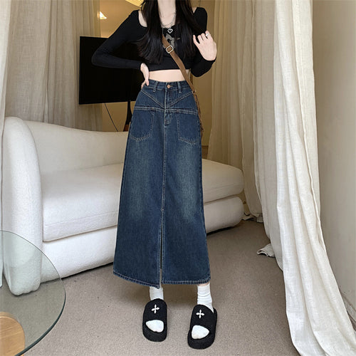 Jupe en jean pour femmes avec fente élevée Chic & Stil