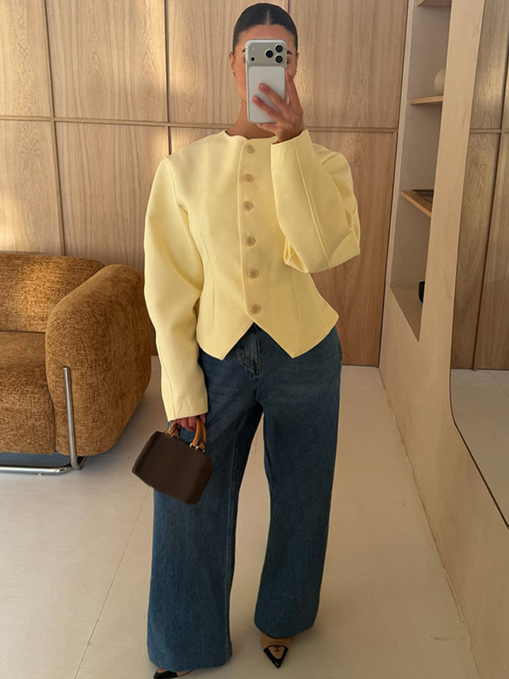 Women's Tailored Structure Jacket with Asymmetrical Dipped Hem and Balloon Sleeves Amarae