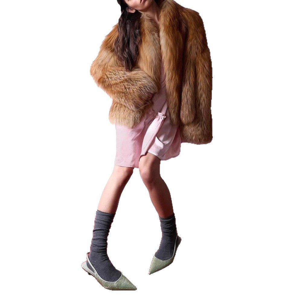 Women's Short Plush Faux Fur Coat with Boxy Silhouette and Voluminous Shawl Collar Amarae