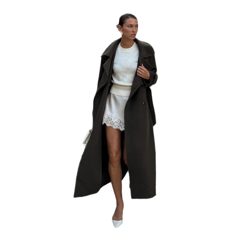 Women’s Maxi Length Wool Coat in Cocoon Cut with Voluminous Shawl Collar Amarae