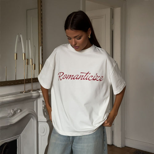 Women's oversized t-shirt with romantic inscription and comfortable cut Amarae