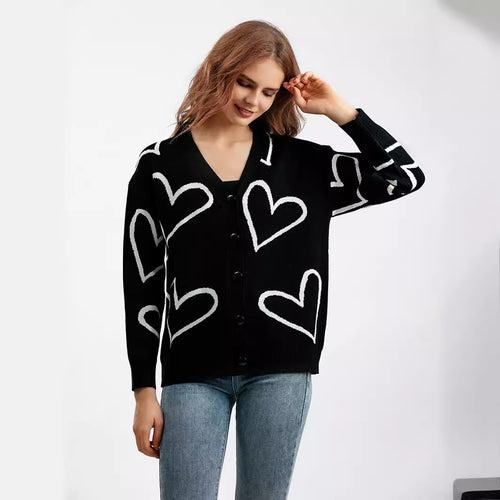 Knitted jacket for women with heart pattern and relaxed fit Amarae