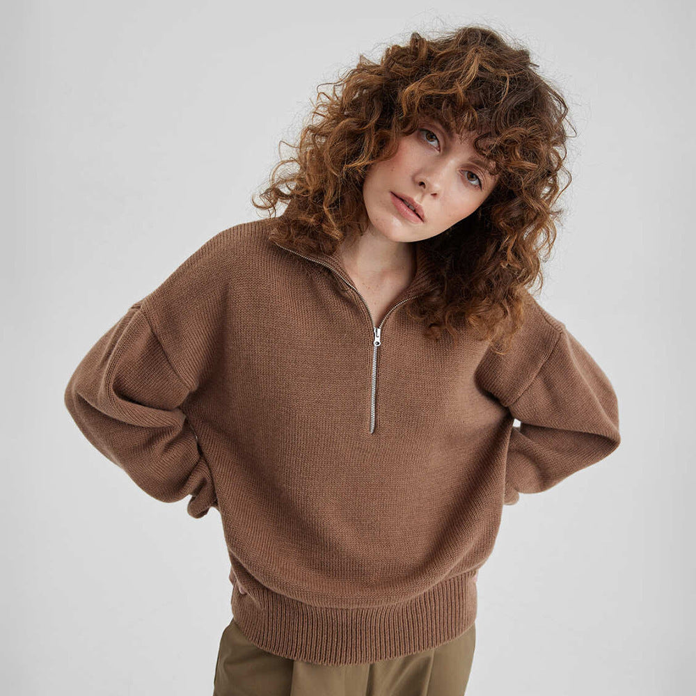 Ladies Knit Sweater with High Collar Lune London