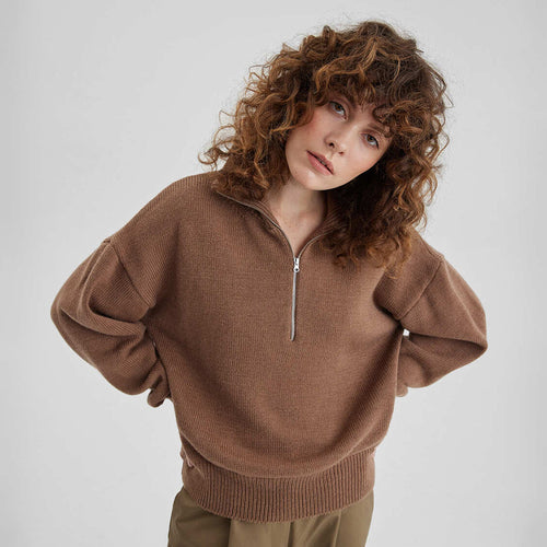Ladies Knit Sweater with High Collar Amarae