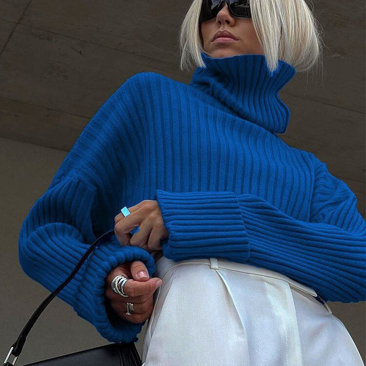 Ladies Elegant Turtleneck Sweater with Textured Rib Pattern Lune London