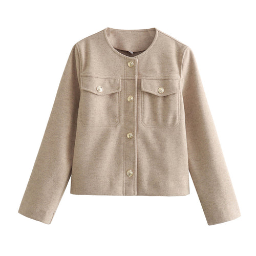Trendy women's blazer jacket with gold buttons and patch pockets Amarae