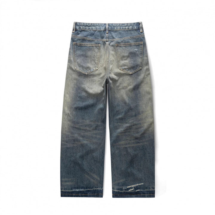 Men's Wide Vintage Denim Jeans with Used Wash and Distressed Details Amarae