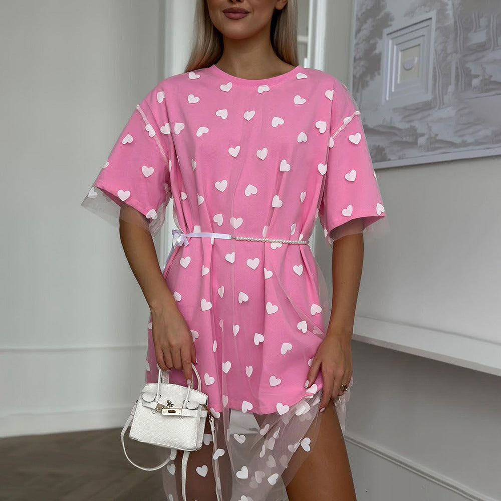 Modern tunic dress for women with heart pattern and sheer layer Lune London