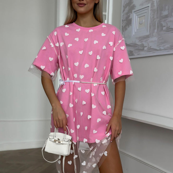 Modern tunic dress for women with heart pattern and sheer layer Lune London