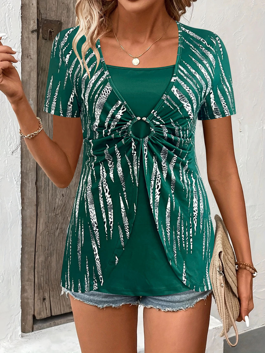 Ladies Fashion Twist-Front Tunic Top Lune London