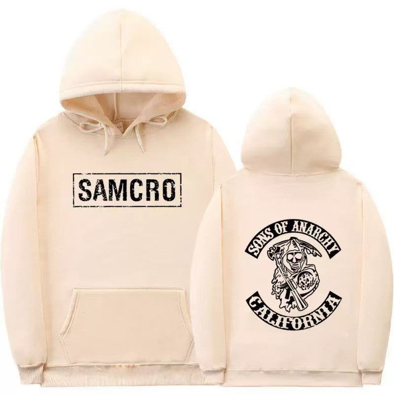Women's hooded sweatshirt with artistic retro print and kangaroo pocket design Chic & Stil