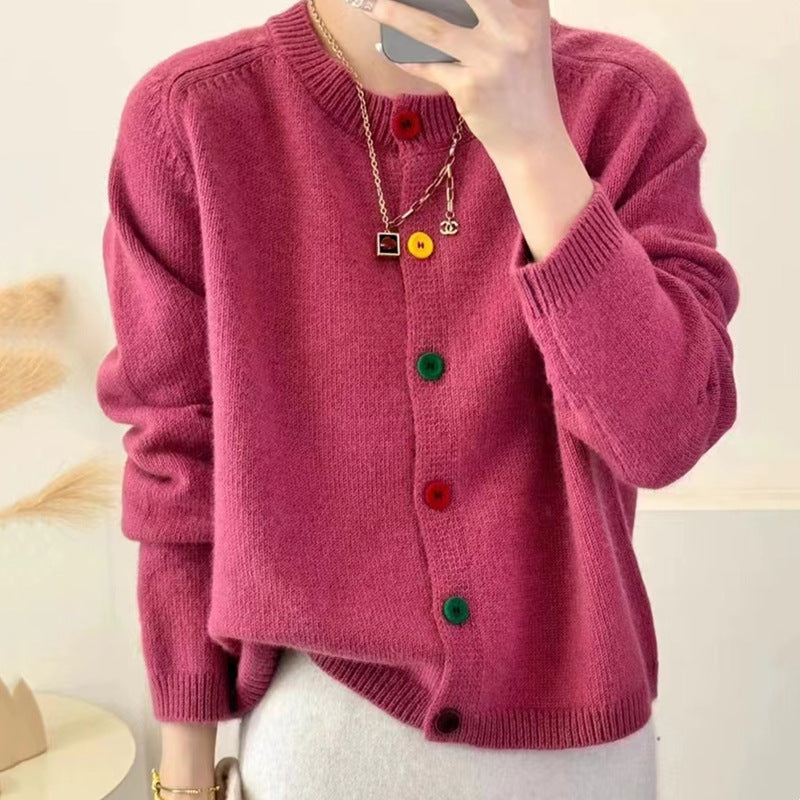 Ladies playful knitted vest with colorful button details Lune London