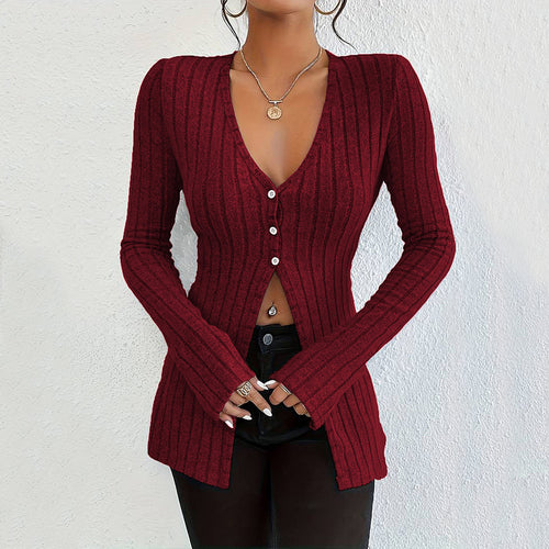 Cardigan pour femme à manches longues avec texture à côtes fines et détails de boutons élégants Chic & Stil