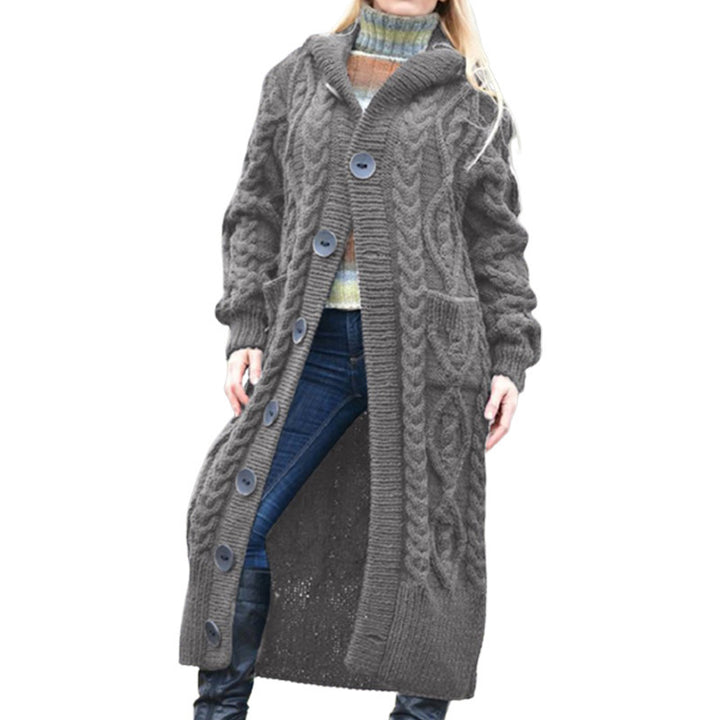 Knitted coat for women with hood and cable pattern Lune London