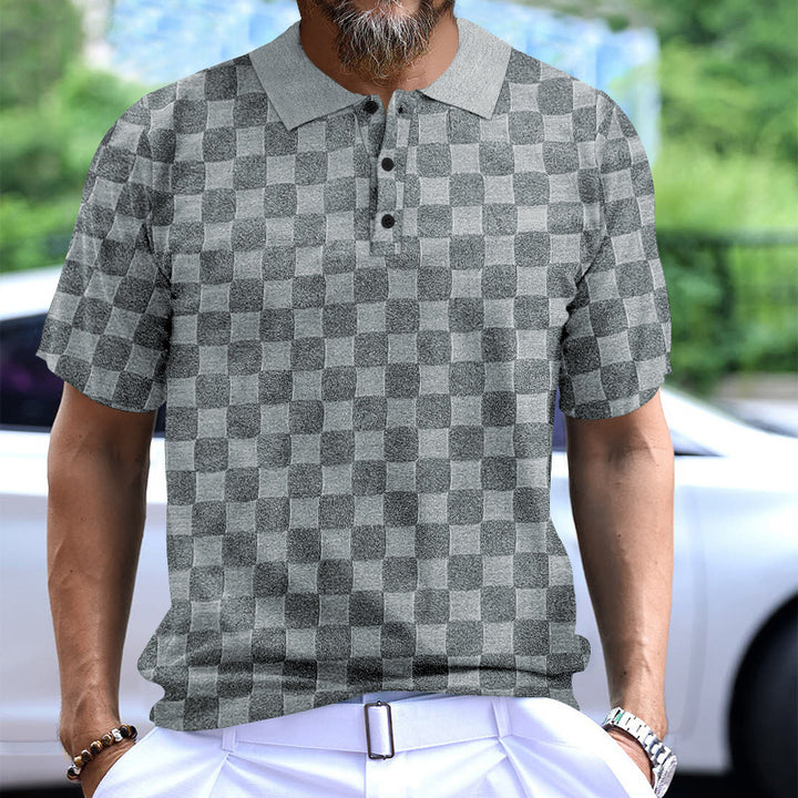 Men's polo shirt with a modern checkered pattern and breathable cotton Lune London