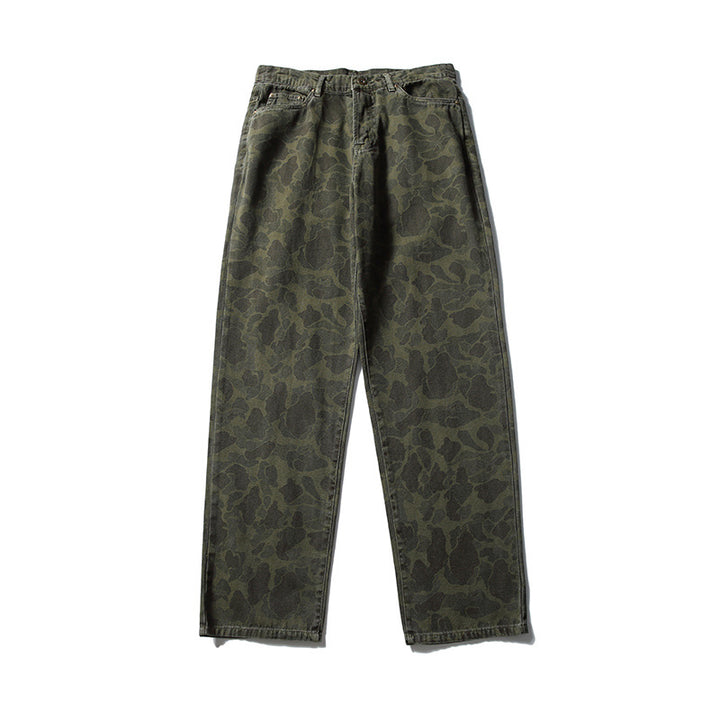 Men's Boxy Jeans Jacket in Camouflage Pattern with Contrast Collar and Multiple Pockets Amarae