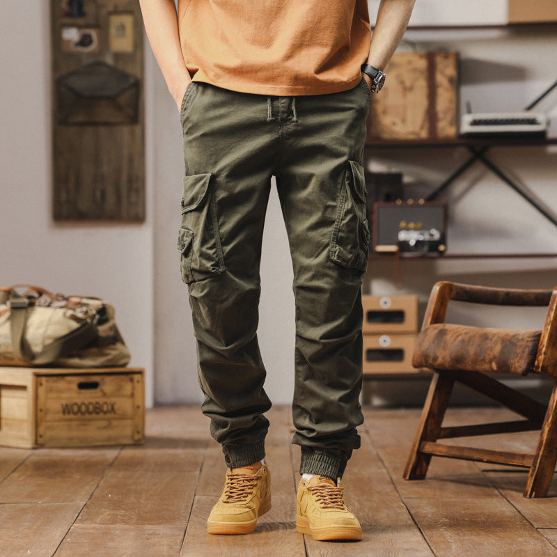 Multi-functional cargo pants for men with elastic waistband and practical pockets Lune London