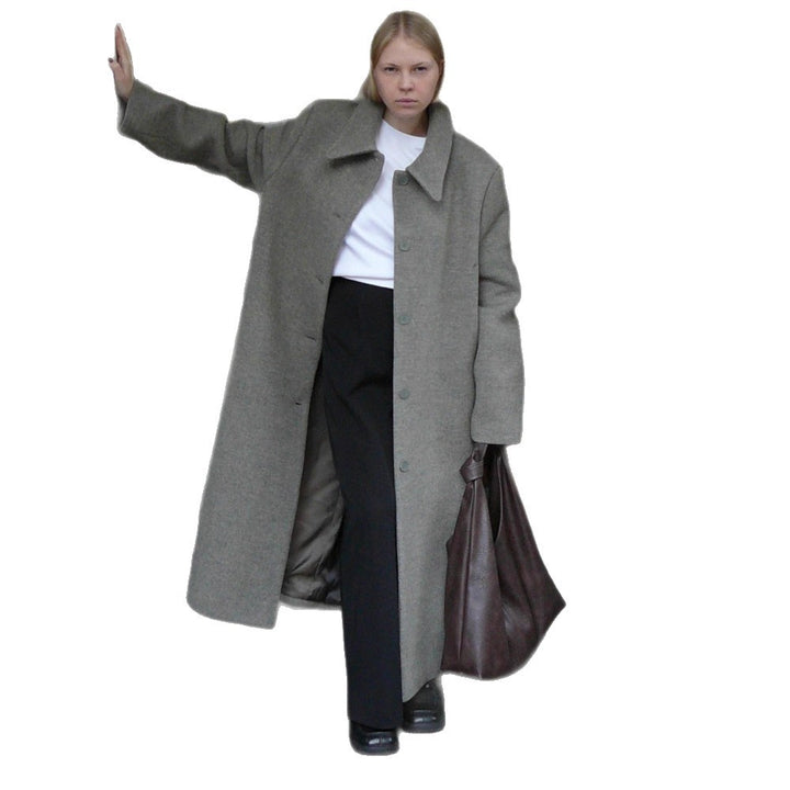 Women's Mid-length Wool Blend Coat with Integrated Loop Scarf Amarae