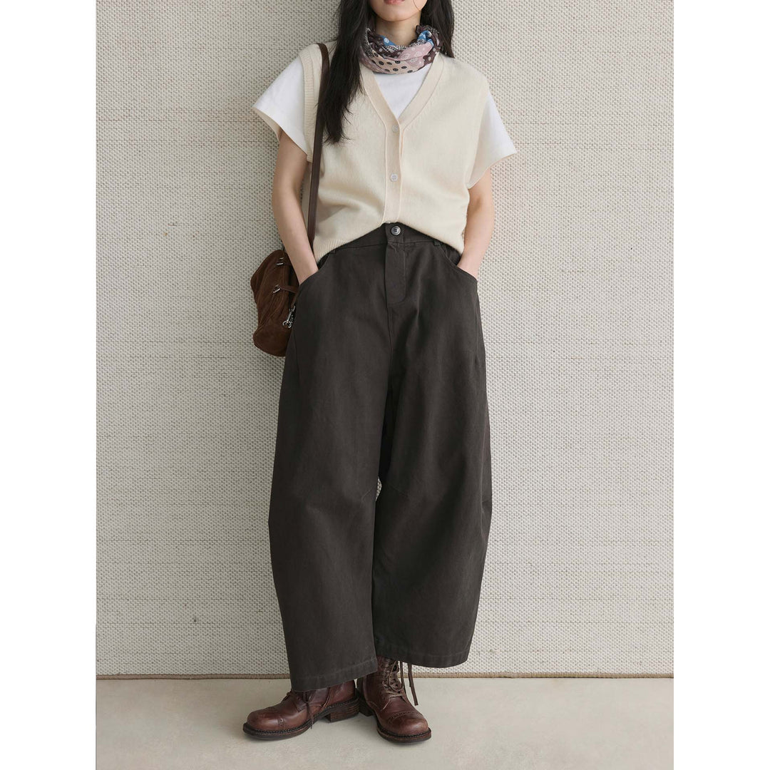 Women's high-waisted culotte pants made of cotton twill with a wide comfort waistband and large side pockets Amarae