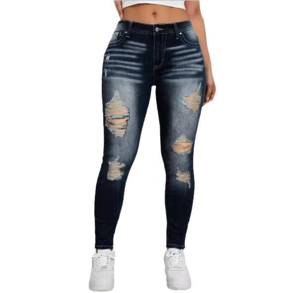 Women's high-waisted ripped skinny jeans with sculpting comfort waistband Amarae