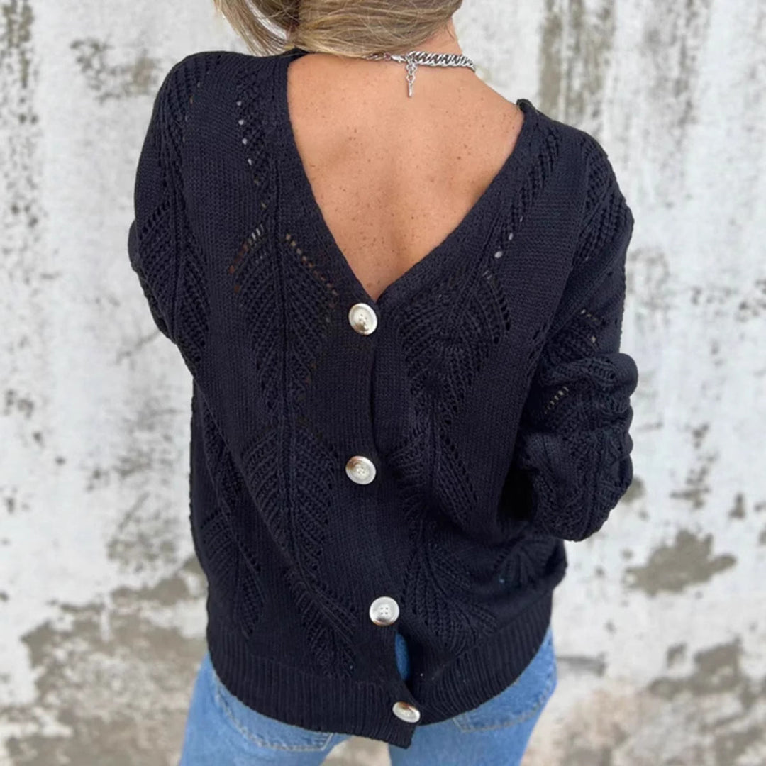 Knitted jacket for women with V-neck and decorative buttons Lune London