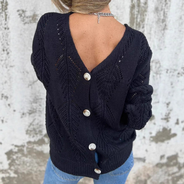 Knitted jacket for women with V-neck and decorative buttons Lune London