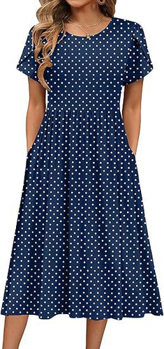 Midi dress for women with round neck and practical pockets Amarae