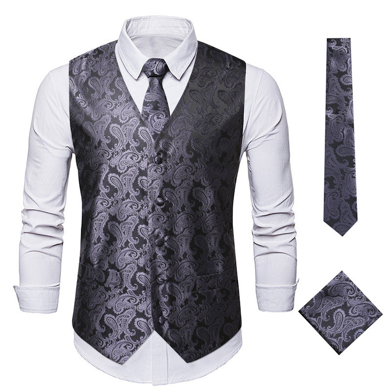 Men's Elegant Suit Vest with Stylish Paisley Pattern and Matching Accessories Lune London