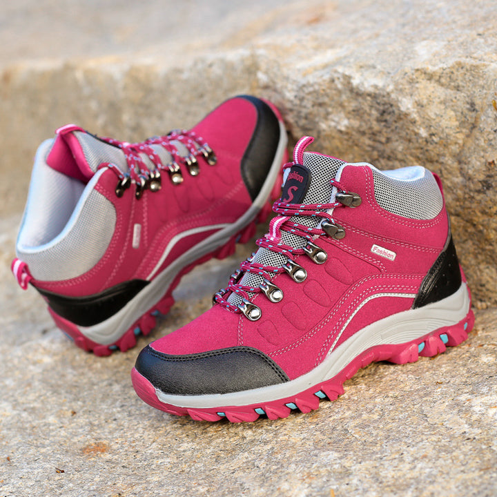 Women's ankle-high waterproof trekking hiking shoes with slip-resistant tread sole Amarae