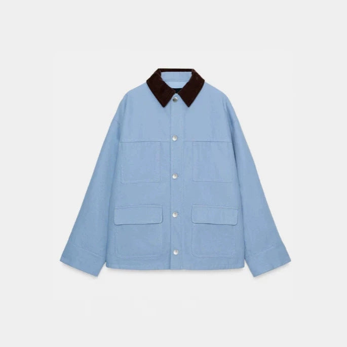 Women's short chore jacket made of canvas with cord collar and four patch pockets Amarae