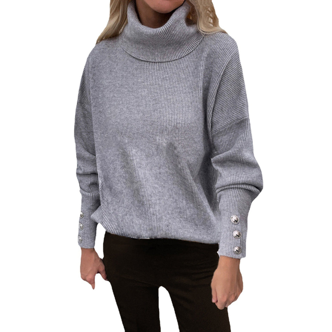 Women's turtleneck sweater with striped design and decorative buttons Lune London