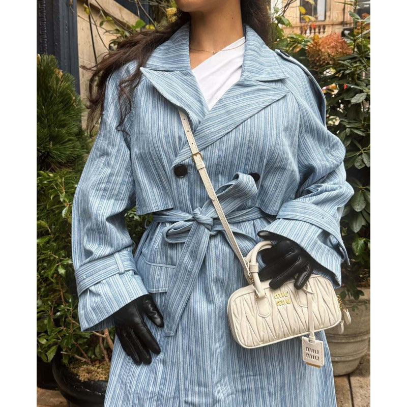 Trench coat for women with striped design and tie belt Lune London