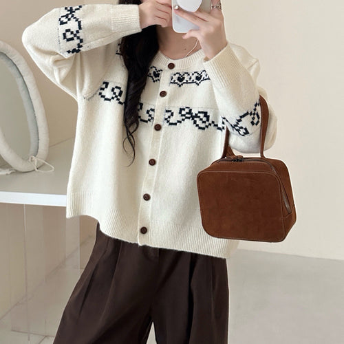 Ladies Cozy Knit Cardigan with Unique Pattern Amarae