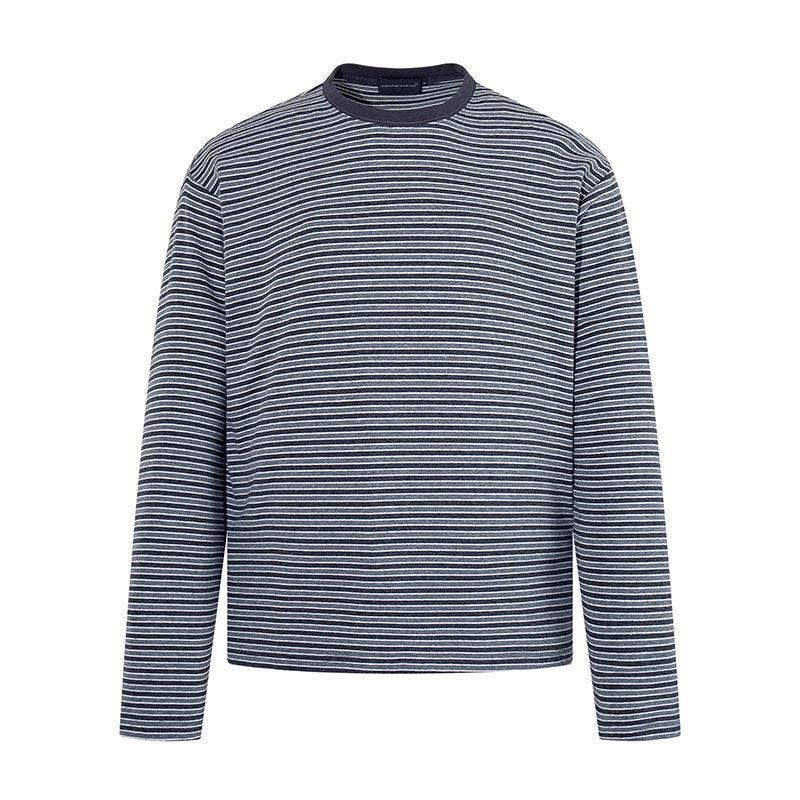 Men's Striped Long-Sleeve Shirt made of Cotton Blend with Round Neck and Relaxed Fit Amarae