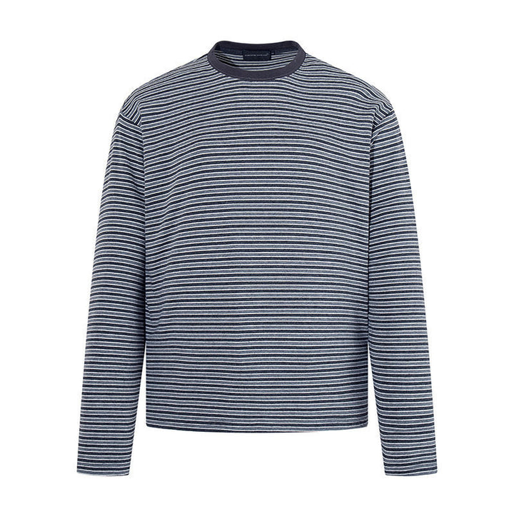 Men's Striped Long-Sleeve Shirt made of Cotton Blend with Round Neck and Relaxed Fit Amarae